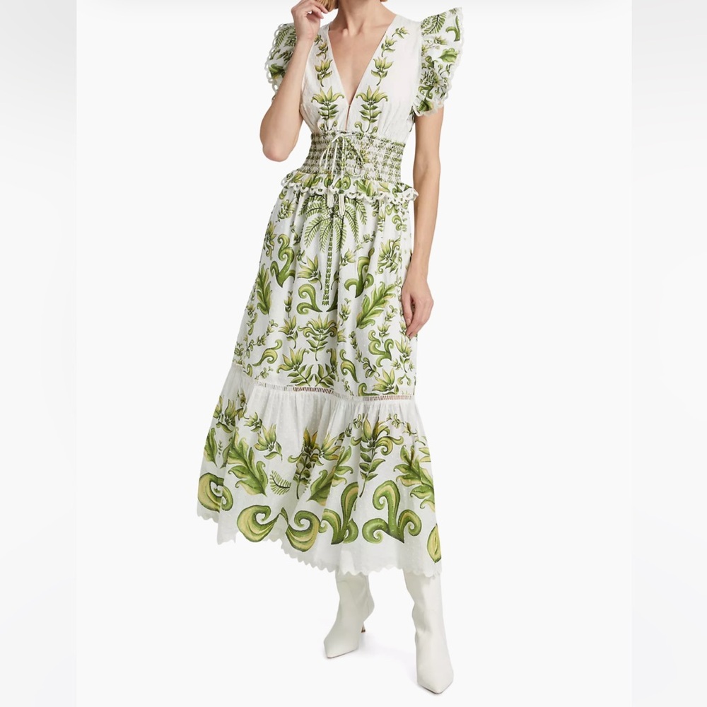 FARM Rio Milani Off-White Green Long Maxi Dress Size S Small